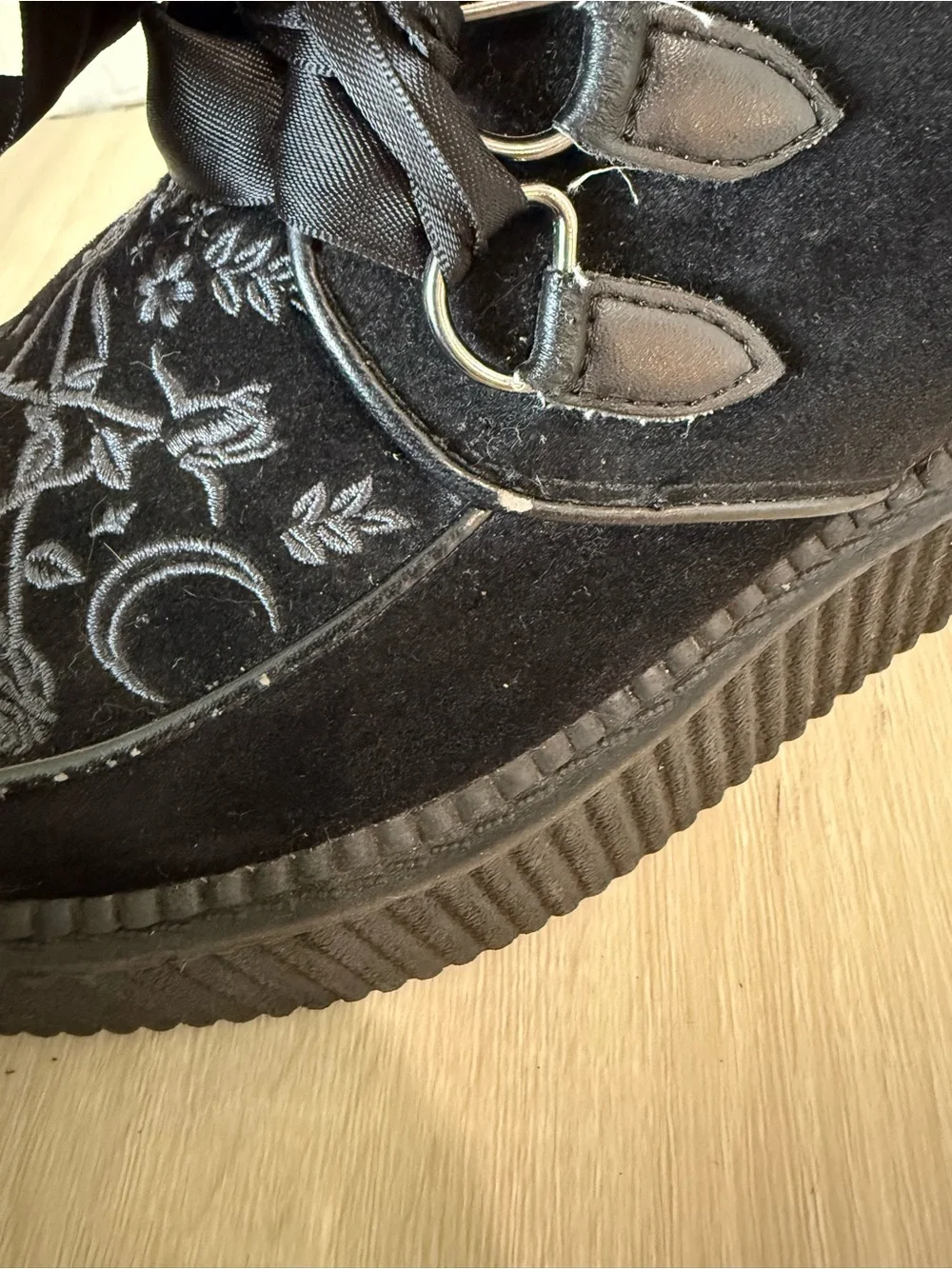 KILLSTAR Lucy Fairy Creepers Black Gothic Embroidered Platform Shoes Size US6